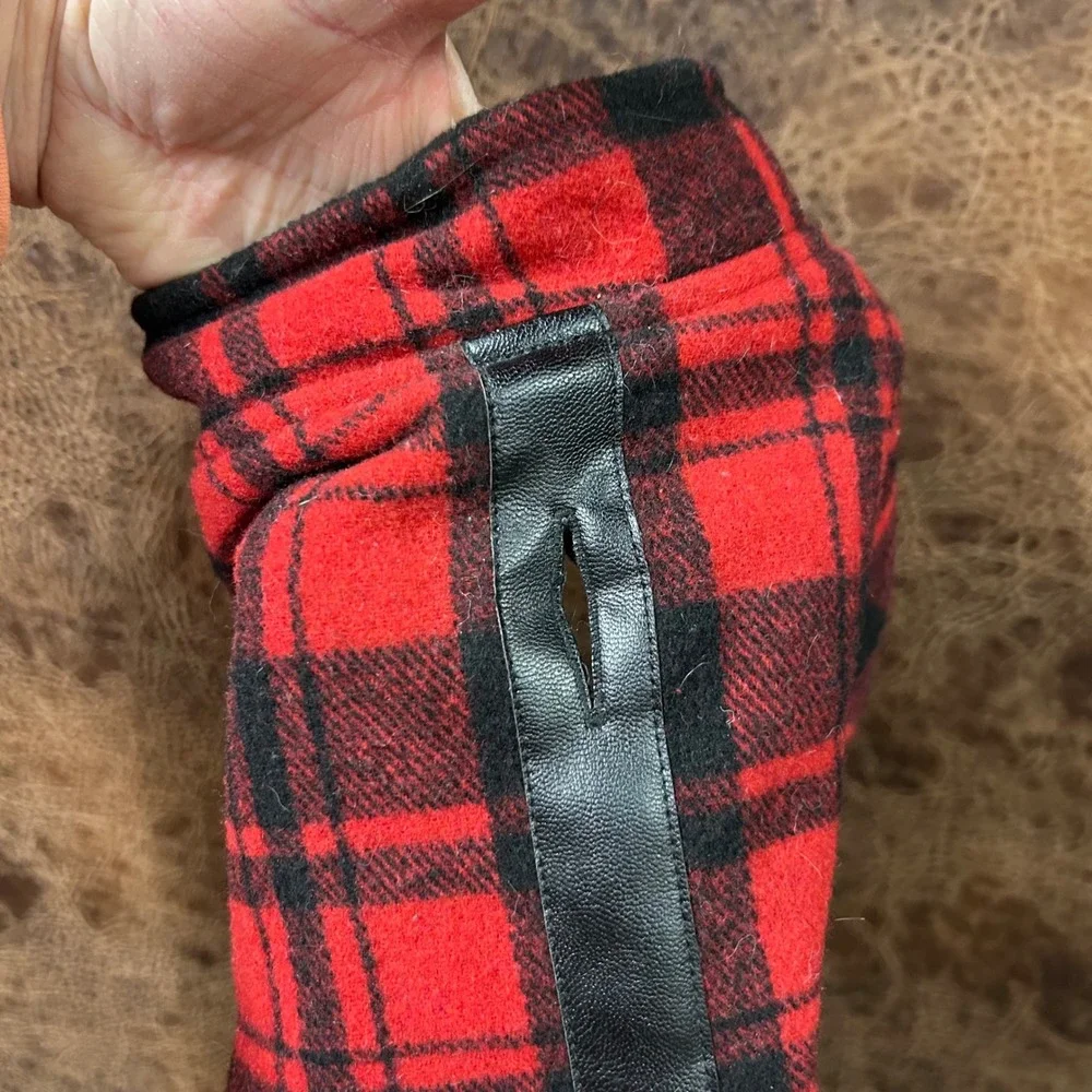 Bailey‎ & Bella Red Black Plaid Dog Pet Jacket Velcro Closure. Faux Leather